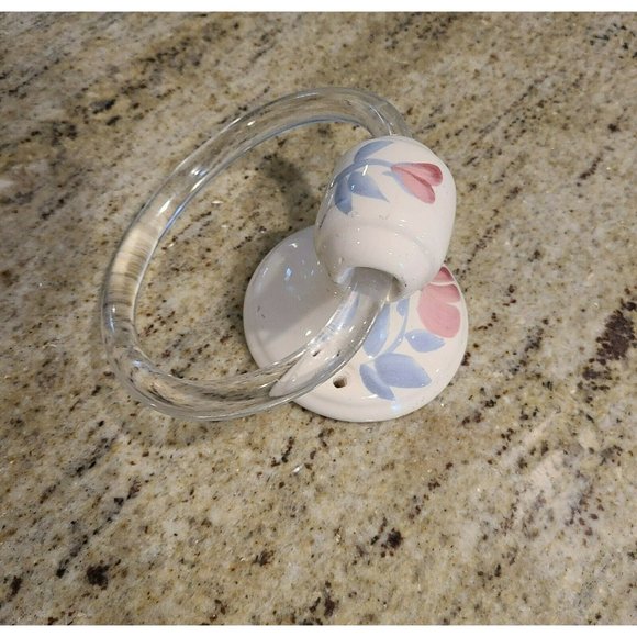 Vintage Flower Pink Blue Ceramic Porcelain Bathroom Towel Holder Clear Ring - Picture 3 of 12